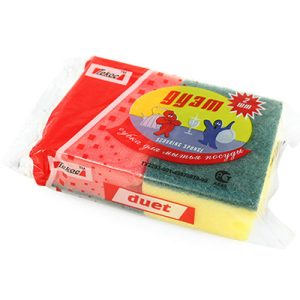 Губка для посуды "Дуэт" 9х7х4,5см, поролон, абразивная фибра, набор 2шт