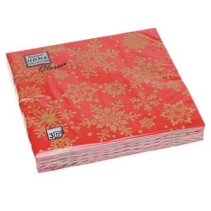 Салфетки 33х33, 3слоя, 20л, Bouquet Home Collection Classic, "Золотые снежинки на красном"
