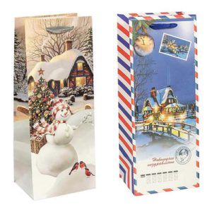 Пакет бумажный подарочный Новый год Почта микс 14х35см