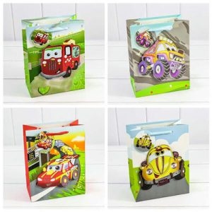 Пакет бумажный подарочный Машинка 3D микс 18х23см