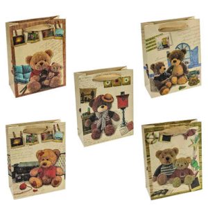 Пакет бумажный подарочный Крафт Мишки микс 18х23
