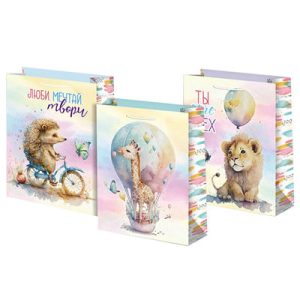 Пакет бумажный Животные пастель 18х23см