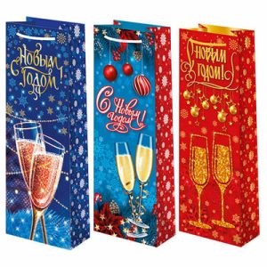 Пакет бумажный Новый год Бокалы 12х36см