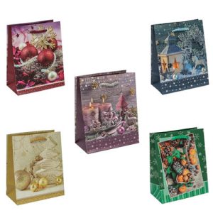 Пакет бумажный подарочный Новый год композиция микс 12х15