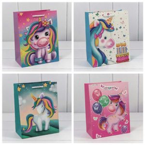 Пакет бумажный подарочный Единорог микс 18х23см