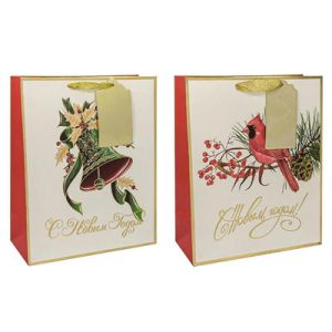 Пакет бумажный подарочный Новый год Люкс микс 26х32см