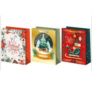 Пакет бумажный Новый год Снежный шар фольга 26х32см