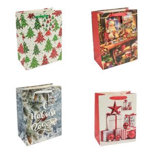 Пакет бумажный подарочный Новый год Подарки микс 18х23см