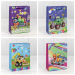 Пакет бумажный подарочный Транспорт 3D микс18х23см
