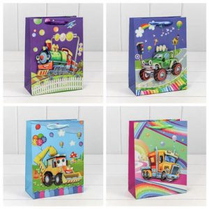 Пакет бумажный подарочный Транспорт 3D микс18х23см