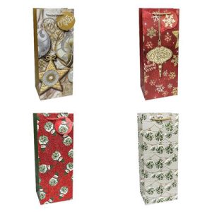 Пакет бумажный подарочный Новый год глиттер микс 14х35см