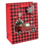 Пакет бумажный подарочный Новый год Машина 3D 18х23см