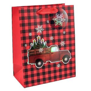 Пакет бумажный подарочный Новый год Машина 3D 18х23см