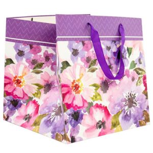 Пакет бумажный Цветы фиолетовые 30х30х30см