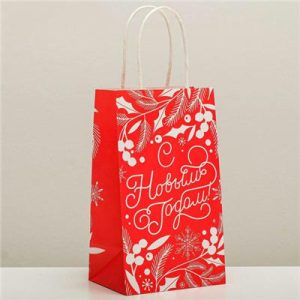 Пакет Новый год крафт Настроение 21х12х9см