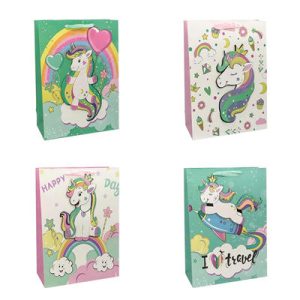 Пакет бумажный подарочный Единорог 3D микс 32х45см