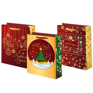 Пакет бумажный Новый год бордовый 18х23см