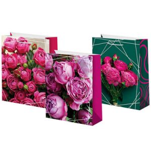 Пакет бумажный Розы фуксия 26х32см