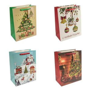 Пакет бумажный подарочный Новогодний микс 18х23см