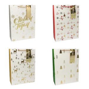 Пакет бумажный подарочный Снежинки микс 26х32см