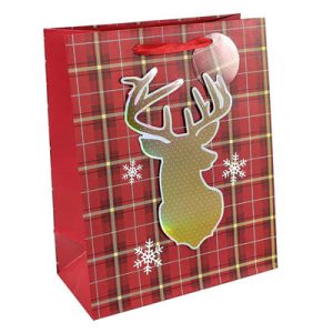 Пакет бумажный подарочный Новый год Олень 3D 26х32см