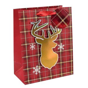 Пакет бумажный подарочный Новый год Олень 3D 18х23см