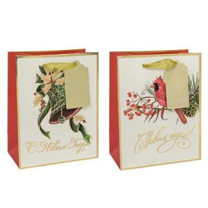 Пакет бумажный подарочный Новый год Люкс микс 18х23см