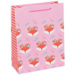 Пакет бумажный Лисичка на розовом 26х32см