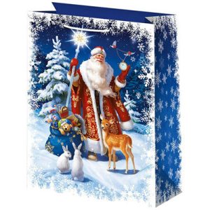 Пакет бумажный Дед Мороз в лесу 41х56см