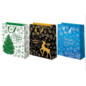 Пакет бумажный Новый год Снежинки блеск 26х32см