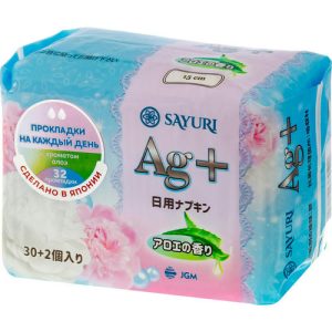 Sayuri Прокладки ежедневные гигиенические с ароматом алоэ 15см - Argentum+ , 32шт