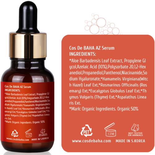 Cos De BAHA Сыворотка противовоспалительная с азелаиновой кислотой - Azelaic acid 10% serum AZ, 30мл — изображение 2