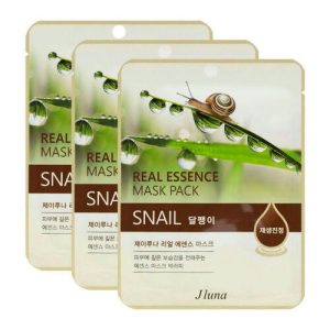 Juno Набор тканевых масок с муцином улитки - Real essence mask pack snail, 3шт