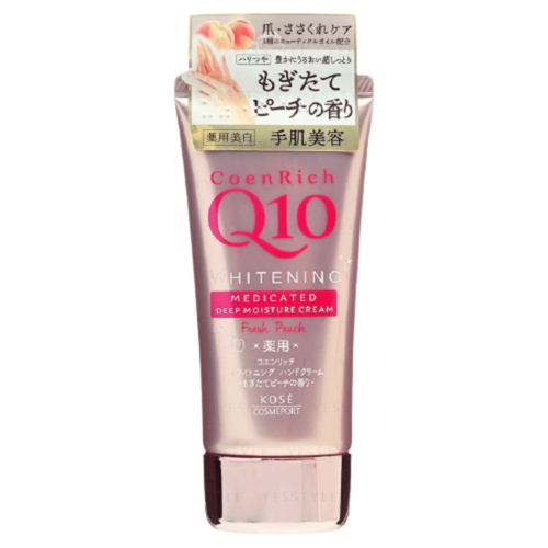 Kose Крем для рук повышающий упругость кожи с ароматом персика - Coen rich Q10 fresh peach, 80г