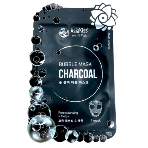 AsiaKiss Маска пузырьковая черная с экстрактом древесного угля - Charcoal bubble mask, 20г — изображение 2