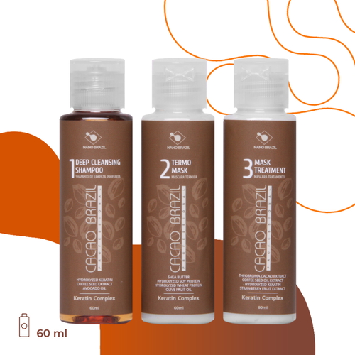 NANO BRAZIL, Набор для волос CACAO BRAZIL (шаг 1 + шаг 2 + шаг 3), 3х60 мл