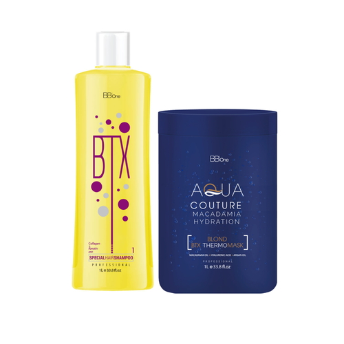 BB ONE, Набор ботокс для волос MACADAMIA BLOND HYDRATION ВТХ (шаг 1 BTX Special Hair Shampoo + шаг 2), 2x1000 мл