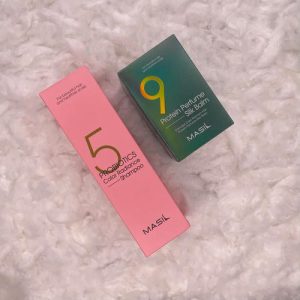 MASIL, Набор Шампунь для сияния волос с пробиотиками 300 мл, Несмываемый протеиновый бальзам 180 мл