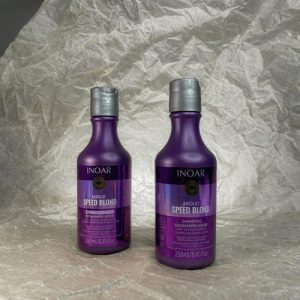 INOAR, Набор INOAR Absolut Speed Blond DUO - Набор: фиолетовый шампунь (250 мл.) и фиолетовый кондиционер (250 мл.) для светлых или блондированных волос