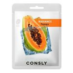 CONSLY, Выравнивающая тон кожи тканевая маска с экстрактом папайи Papaya Radiance Mask Pack, 20 мл