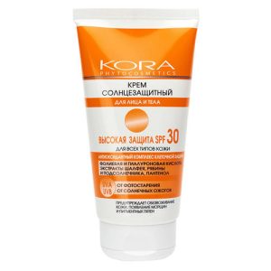 KORA, Крем солнцезащитный SPF 30 для лица и тела, 150 мл