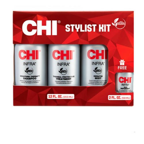 CHI, Набор для волос Домашний уход Infra (Шампунь + Кондиционер + Несмываемый кондиционер + Гель), 2 x 355 мл + 350 мл + 59 мл