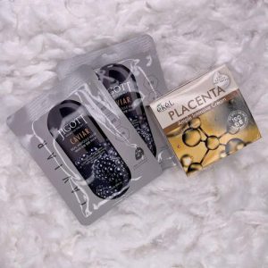 EKEL, Набор Крем для лица с плацентой, 100 мл, Тканевая маска с экстрактом черный икры, 2 шт