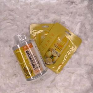 JIGOTT, Набор Очищающая вода с экстрактом лимона, 530 мл, Тканевая маска для лица с витаминами, 3 шт