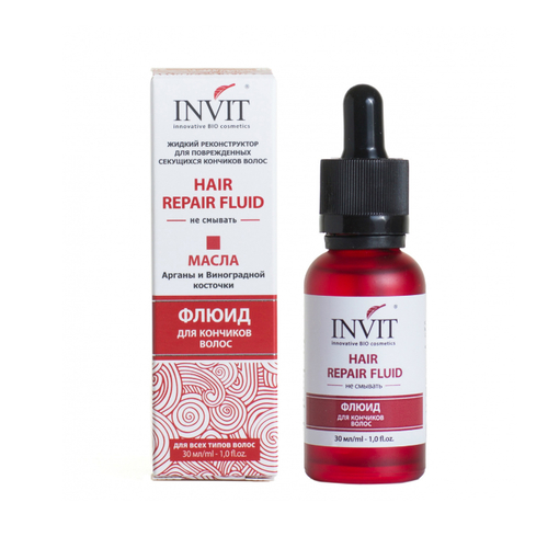 INVIT, Флюид-реконструктор для поврежденных секущихся кончиков волос Hair Repair Fluid, 30 мл