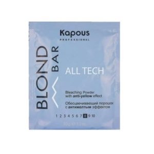 KAPOUS, Обесцвечивающий порошок «All Tech» с антижелтым эффектом Blond Bar, 30 гр