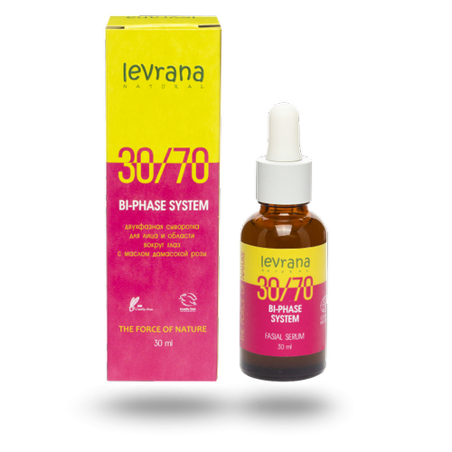 LEVRANA, LEVRANA, Двухфазная сыворотка для лица "30/70" с маслом дамасской розы, ECOCERT, 30 мл