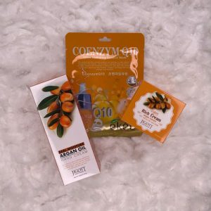 JIGOTT, Набор Крем для рук с аргановым маслом, 100 мл, Крем для лица с аргановым маслом, 70 мл, Тканевая маска для лица с коэнзимом, 1 шт