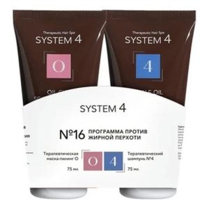 SIM SENSITIVE, Программа №16 против жирной перхоти SYSTEM 4 (Шампунь №4 + Маска-Пилинг О), 2 x 75 мл