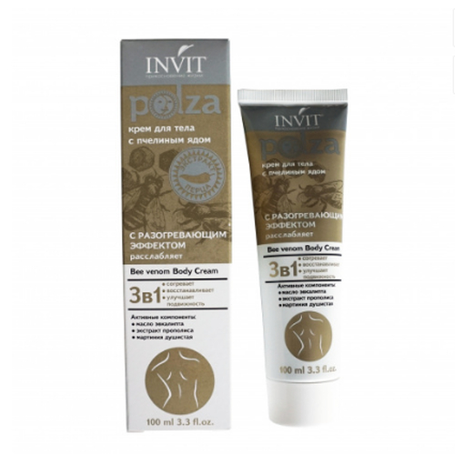 INVIT, Крем для тела разогревающий с пчелиным ядом Polza, 100 мл